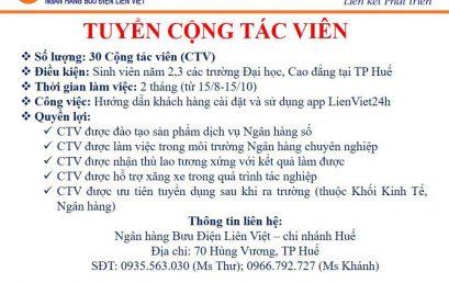 Ngân hàng bưu điện Liên Việt tuyển cộng tác viên