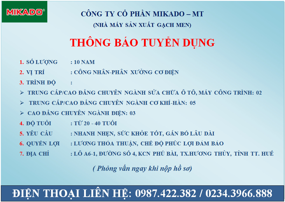 Mikado tuyển dụng
