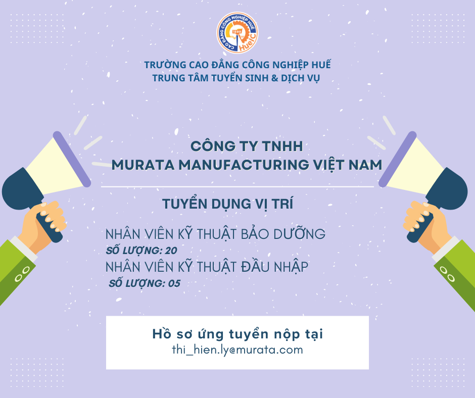 CÔNG TY TNHH MURATA MANUFACTURING VIỆT NAM TUYỂN DỤNG NHÂN VIÊN KỸ THUẬT BẢO DƯỠNG VÀ NHÂN VIÊN KỸ THUẬT ĐẦU NHẬP