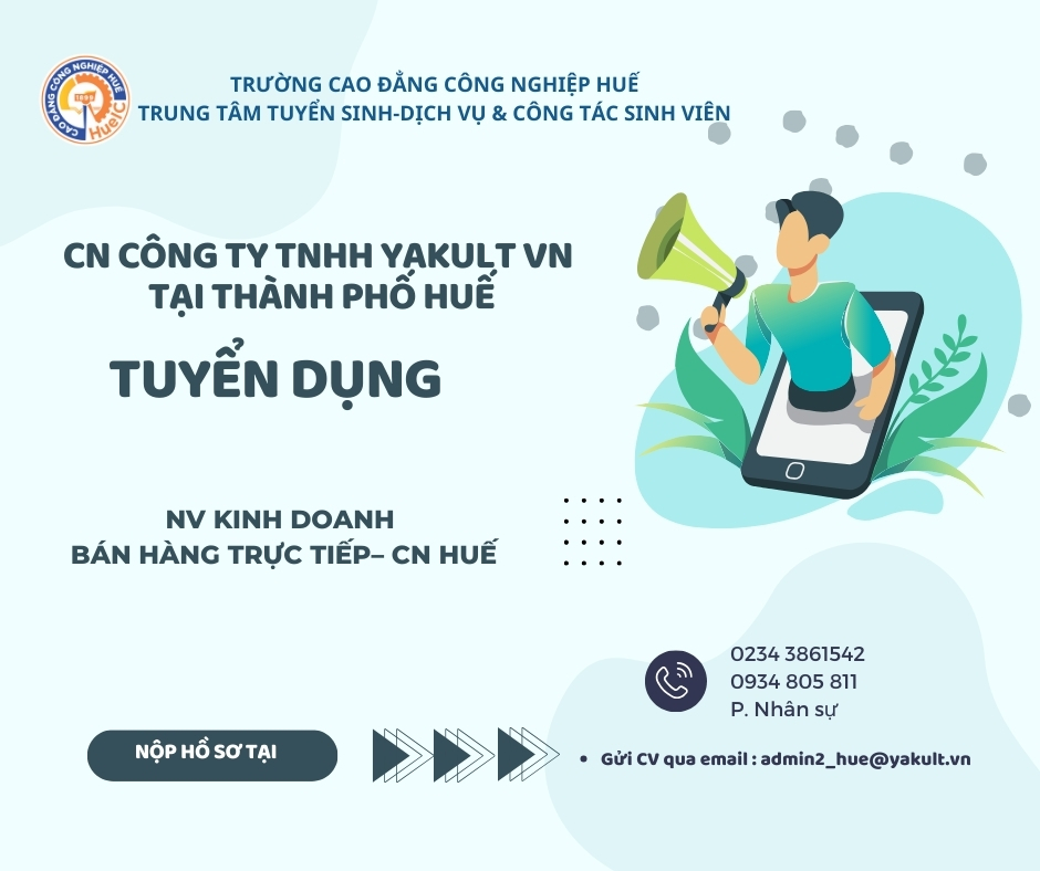 [CN Công ty TNHH Yakult VN  Tại Thành phố Huế] CẦN TUYỂN NHÂN VIÊN KINH DOANH BÁN HÀNG TRỰC TIẾP – CN HUẾ
