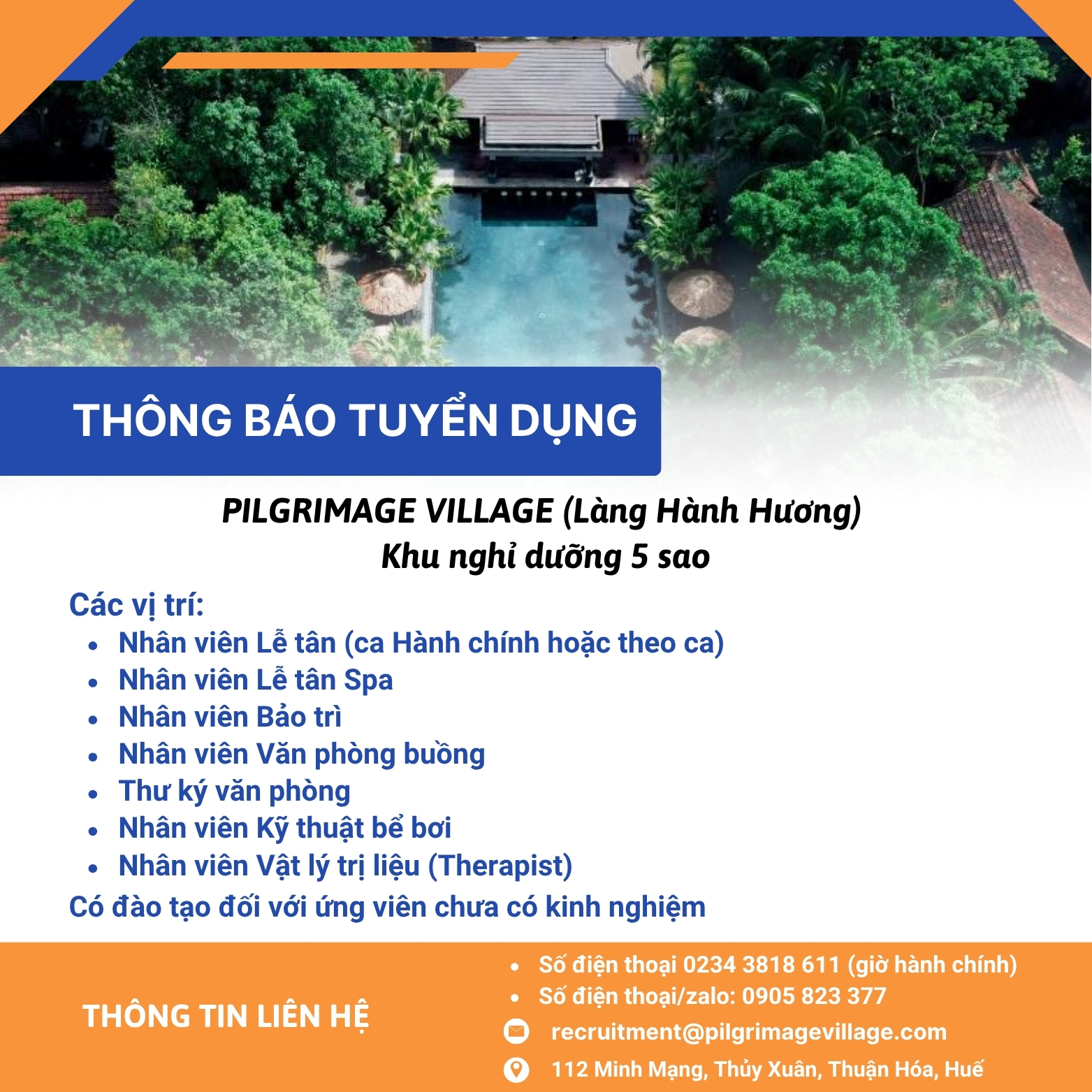 PILGRIMAGE VILLAGE (Làng Hành Hương) Khu nghỉ dưỡng 5 sao Thông báo truyển dụng