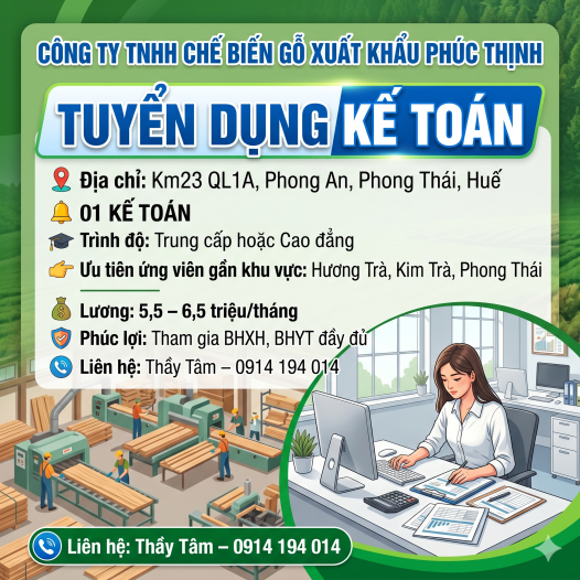 TUYỂN DỤNG KẾ TOÁN – CƠ HỘI VIỆC LÀM TẠI HUẾ