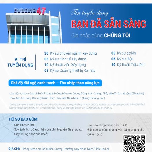 [Tuyển Dụng 2026] Công Ty Cổ Phần Xây Dựng 47 Tuyển 170 Nhân Sự Phân Khối Lớn – Thu Nhập Lên Đến 20 Triệu/Tháng