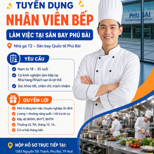 [Tuyển Dụng 2026] Taseco Đà Nẵng Tuyển Nhân Viên Bếp Tại Sân Bay Phú Bài – Thu Nhập Hấp Dẫn