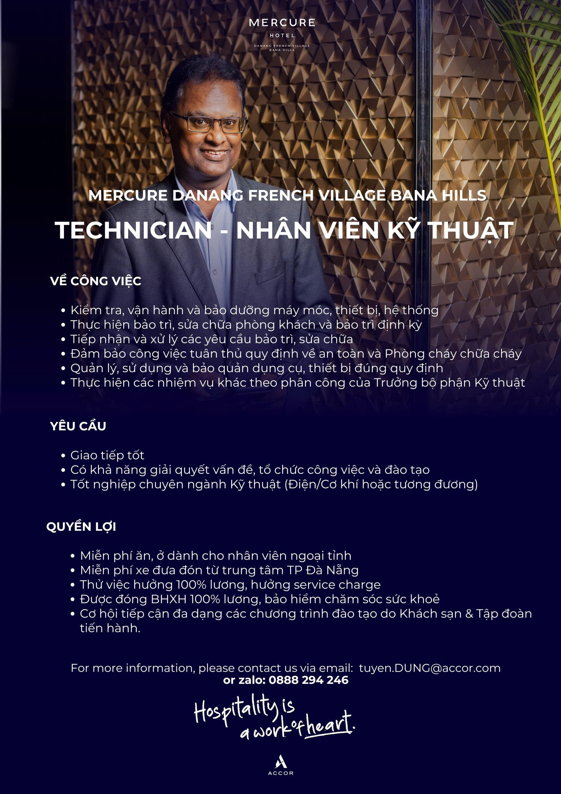 MERCURE DANANG FRENCH VILLAGE BANA HILLS TUYỂN DỤNG NHÂN VIÊN KỸ THUẬT