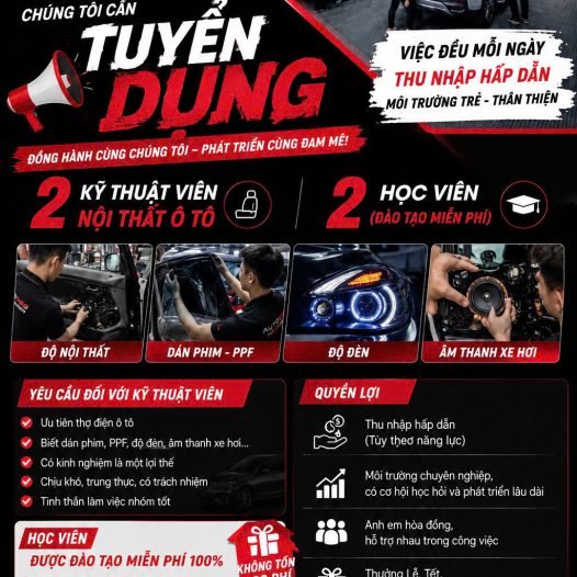 AUTO365 QUẢNG TRỊ TUYỂN DỤNG KỸ THUẬT VIÊN VÀ HỌC VIÊN NỘI THẤT Ô TÔ