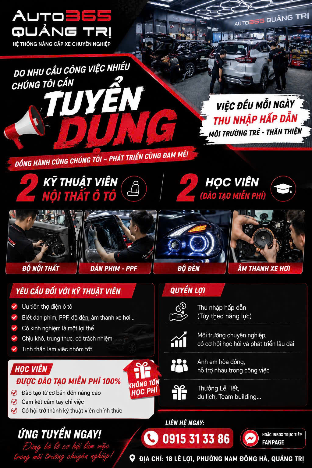 AUTO365 QUẢNG TRỊ TUYỂN DỤNG KỸ THUẬT VIÊN VÀ HỌC VIÊN NỘI THẤT Ô TÔ