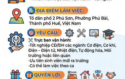 [TUYỂN DỤNG] Công Ty TNHH Năng Lượng Môi Trường EB (Thừa Thiên Huế) Tuyển Dụng 02 Nhân Viên Trực Ban Vận Hành