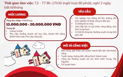 YAKULT VIỆT NAM – CHI NHÁNH HUẾ TUYỂN DỤNG NHÂN VIÊN BAN PHÁT TRIỂN GIAO HÀNG TẬN NHÀ