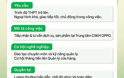 OPPO TUYỂN DỤNG – CHUYÊN VIÊN TƯ VẤN TRẢI NGHIỆM DỊCH VỤ