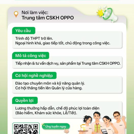 OPPO TUYỂN DỤNG – CHUYÊN VIÊN TƯ VẤN TRẢI NGHIỆM DỊCH VỤ