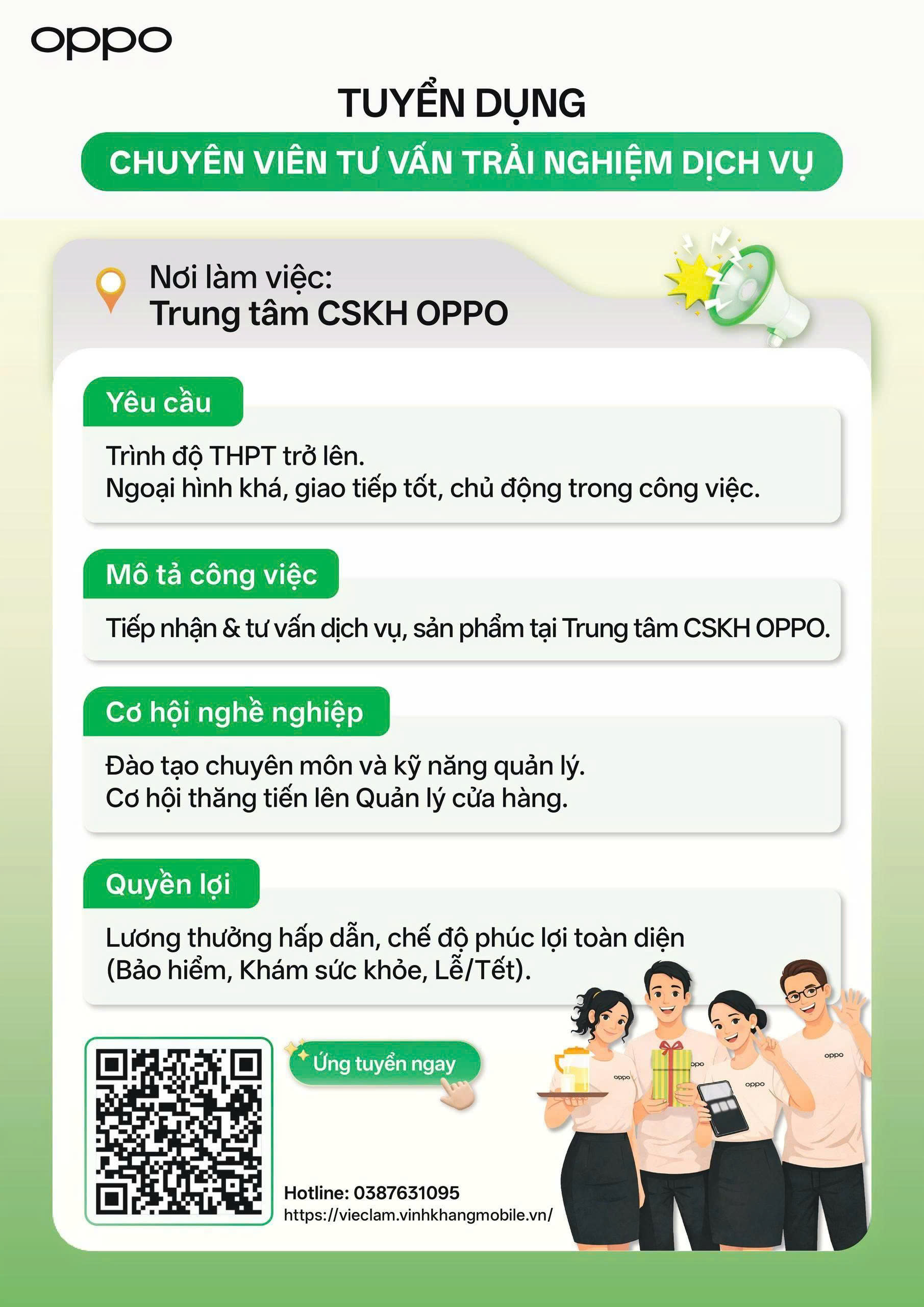OPPO TUYỂN DỤNG – CHUYÊN VIÊN TƯ VẤN TRẢI NGHIỆM DỊCH VỤ OPPO TUYỂN DỤNG – CHUYÊN VIÊN TƯ VẤN TRẢI NGHIỆM DỊCH VỤ