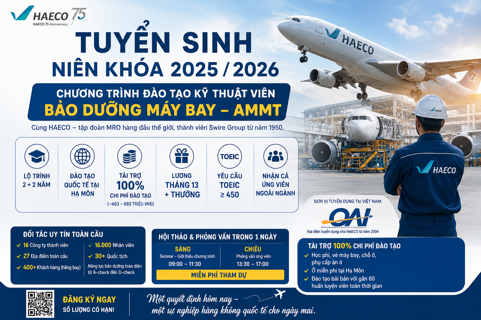 HAECO TUYỂN SINH CHƯƠNG TRÌNH ĐÀO TẠO KỸ THUẬT VIÊN BẢO DƯỠNG MÁY BAY AMMT HAECO TUYỂN SINH CHƯƠNG TRÌNH ĐÀO TẠO KỸ THUẬT VIÊN BẢO DƯỠNG MÁY BAY AMMT
